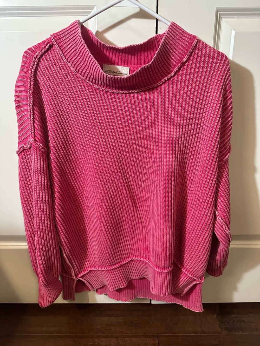 Z Supply Hot Pink Ribbed Crewneck Sweater